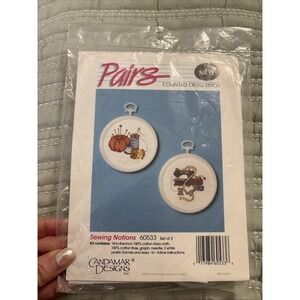 Candamar Designs Pairs Counted Cross Stitch Kit "Sewing Notions" With 2 Frames